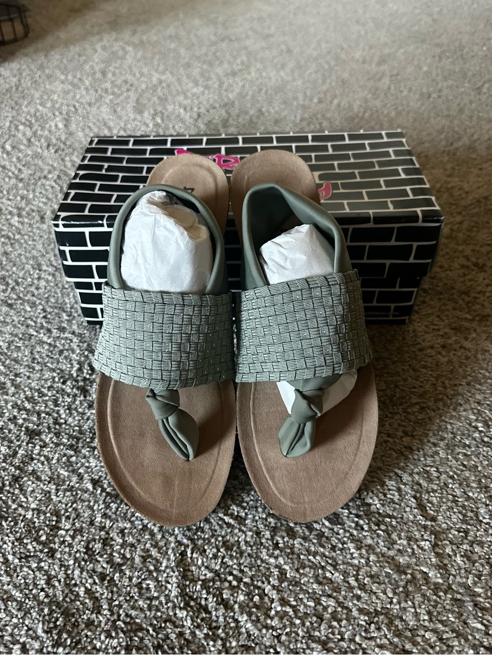 Dirty Laundry Sage Green Woven Wide-Strap Thong Sandals